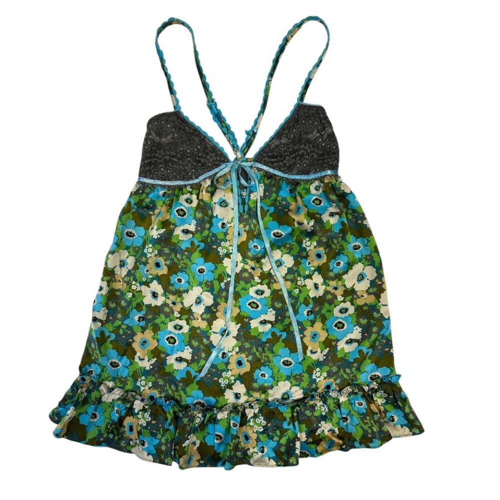 Free People Babydoll Cami Top Silk Floral Women sz 0 Y2K Boho Sleeveless